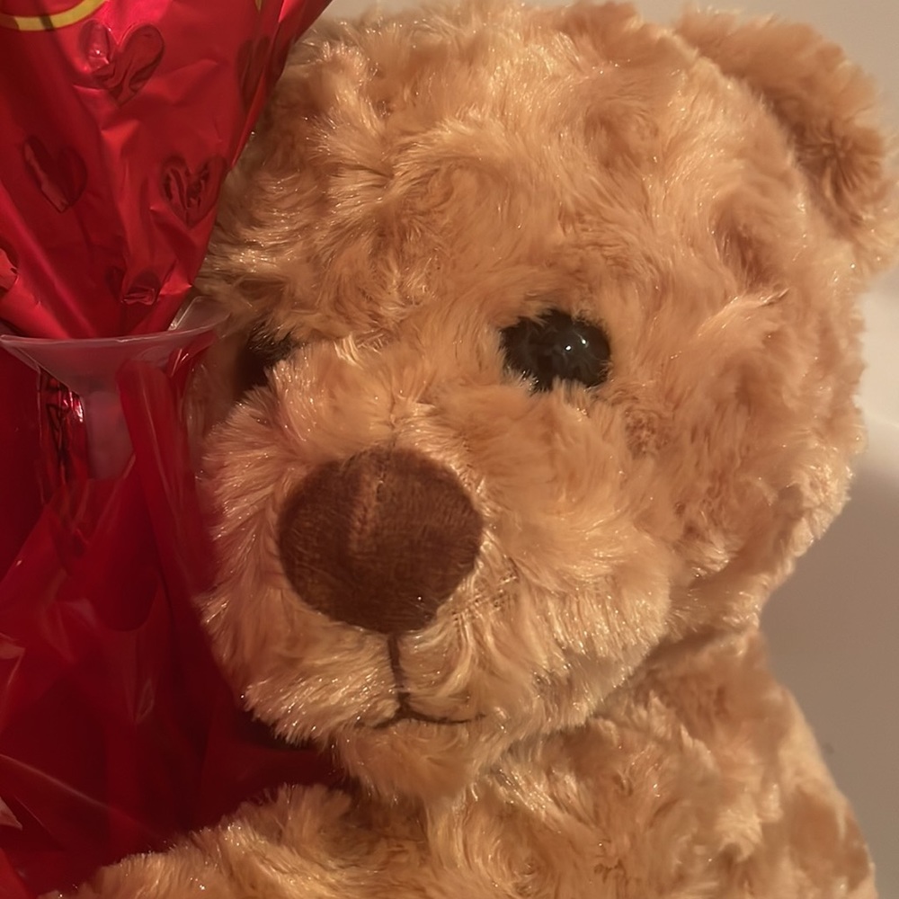 soft light brown 13” teddy bear Valentine’s Day foil balloon heart gift box